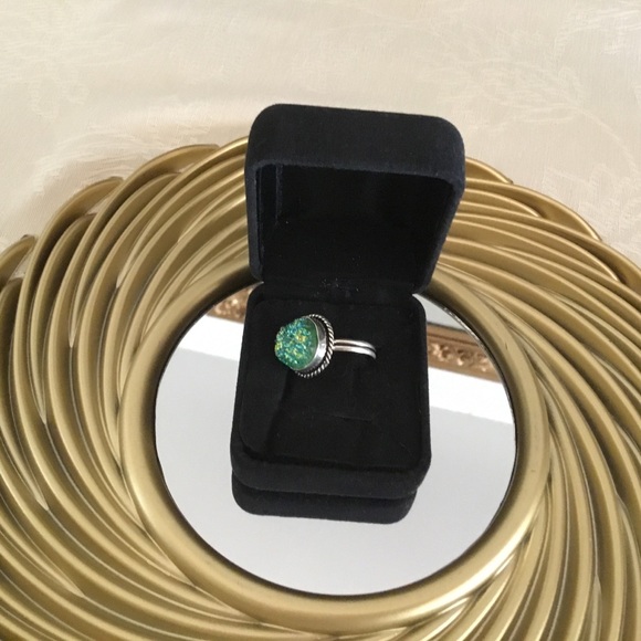 GREEN DRUZY ROUND STERLING SILVER RING/ SIZE 7 - Picture 5 of 8
